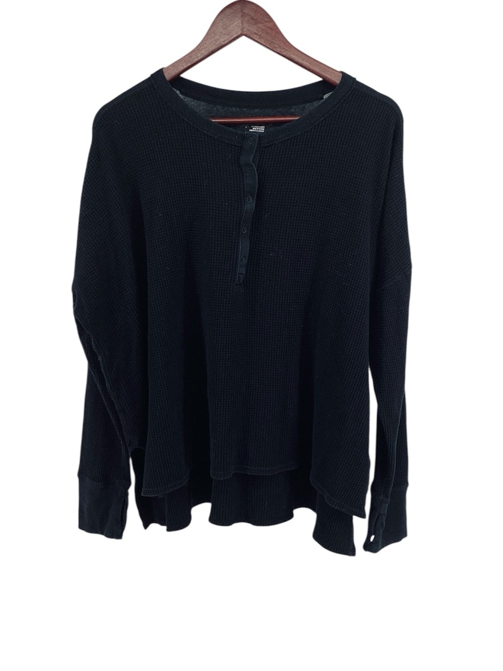 💚 Aerie Black Waffle Long Sleeve Top, Size L
